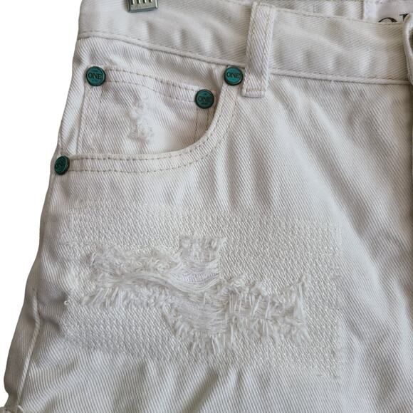 ONE BY ONETEASPOON Hawks Relaxed High Rise Twisted Cuff Hem Denim Shorts 26 - Picture 4 of 12